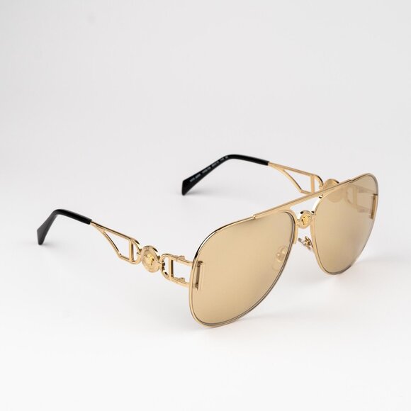 NEW Versace VE2255 100203 Gold Yellow Mirrored Metal Pilot Women Sunglasses main image 8